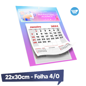 Calendário de Parede DuoDesign 250g/m² 22x30cm 4x0  Furo 5mm Bloco 12 meses